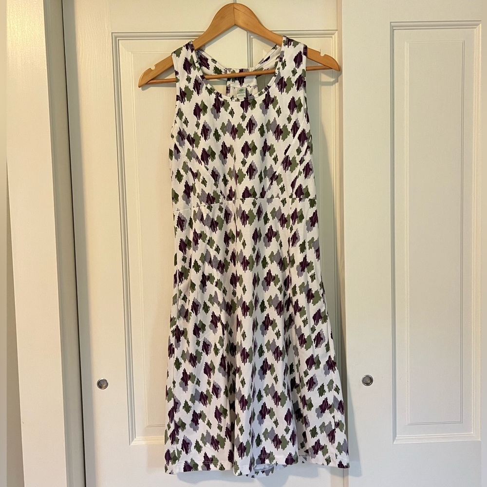 Aventura White Tank Dress with Purple and Olive Geometric Print